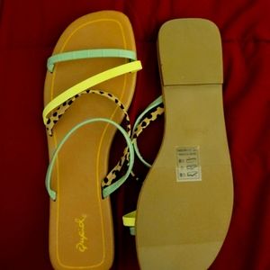 Sandles w/ Light Green, yellow and Cheetah Print